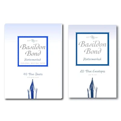 Image of Basildon Bond No 2 Blue Paper Writing Set Includes Pad &amp; Envelopes