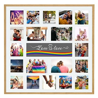 Image of Large Multi Aperture Picture Photo Collage Frame, Colours and Designs (Love Is Love, Light Oak)
