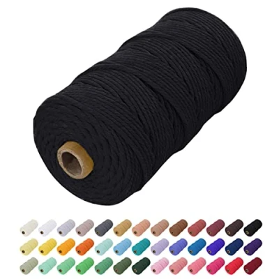 Image of Uiopa Macrame Cord 2mm x 200m, Natural Cotton Coloured Yarn Soft Rope, String Twine for Crafts, Plant Hanger, Wall Hanging, Wrapping, Christmas Decorations (Black)