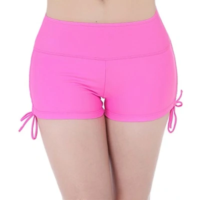 Image of FLYILY Women&#039;s Sports Swim Shorts with Adjustable Drawstring Mini Boyshorts Bikini Swimwear Tankini Bottoms Rosered