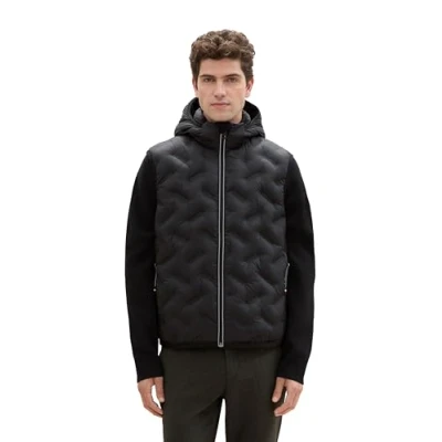 Image of TOM TAILOR Men&#039;s 1041313 Hybrid Vest with Hood, 29999 Black, L