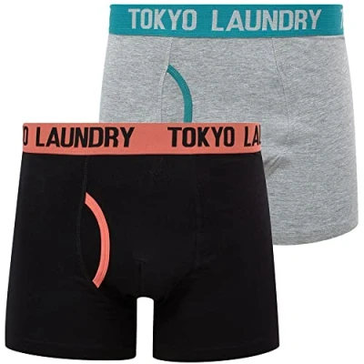 Image of Tokyo Laundry Men&#039;s Spencer (2 Pack) Boxer Shorts Set Dubarry Coral/Bayou M