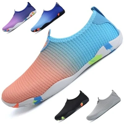 Image of WateLves Beach Swimming Water Shoes Men Women Swim Aqua Barefoot Yoga Surf Quick Drying Lightweight Unisex (Blue Orange 5.5)