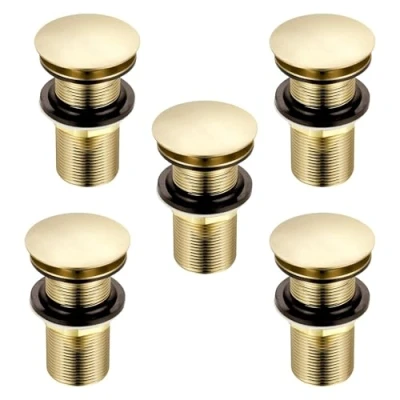 Image of Xcel Home 5x Brushed Gold Unslotted Basin Waste Dome Shaped Click Clack Replacement Pop Up Brass Polished Bathroom Sink Plug