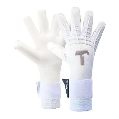 Image of T1TAN White Beast 3.0 Goalkeeper Gloves without Finger Protection Football for Teenagers and Adults, Unisex Hybrid Flat Cut 4mm Gecko Grip Gr. 7
