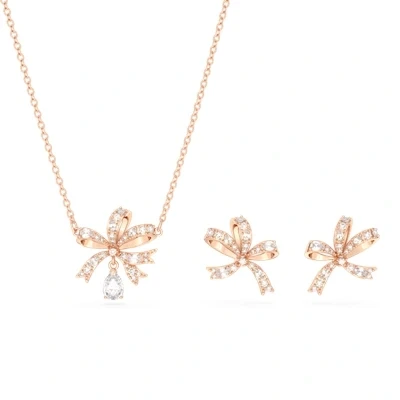 Image of Swarovski Volta set, Bow, White, Rose gold tone plated