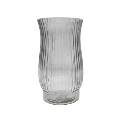 Image of Ivyline Airlie Ribbed Vase in Grey Sustainable and Premium Quality Waterproof Trendy Indoor Glass H27 x D14.5cm