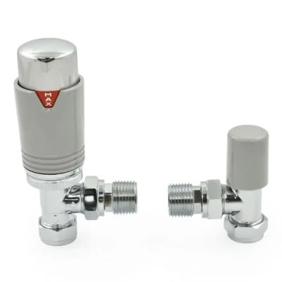 Image of Thermostatic Radiator Valve Chrome &amp; Silver Angled TRV Style (Chrome Silver)