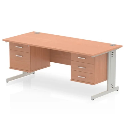 Image of Impulse 1800x800 Desk Beech Silver Cable Managed + 2 Pedestal Bundle