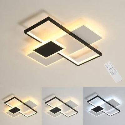 Image of Comely Rectangular LED Ceiling Light 50 cm, Black/White 46W, Dimmable 3000K 6500K with Remote Control, Modern Living Room