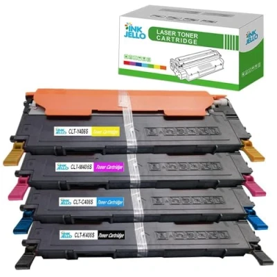 Image of InkJello Compatible Toner Cartridge Replacement for Samsung CLP 360 365 365W CLX 3300 3305 3305FN 3305FW 3305W Xpress SL C410W C460FW C460W CLT 406S (BK/C/M/Y, 4 Pack)