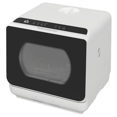 Image of HOMCOM Tabletop Dishwasher, Mini Countertop Dishwasher with 4 Place Settings, 6 Programs, 6L Water Tank, Touch Control, LED Display, Delay Start, Dual Supply and Fruit Wash Mode, White