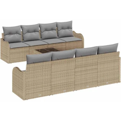 Image of vidaXL 9 Piece Garden Sofa Set with Cushions Beige Poly Rattan