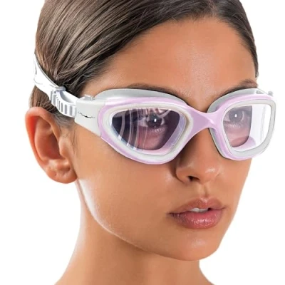 Image of AqtivAqua Swimming Goggles Adult and Kids 6 14 Men Women Swim Childrens Boys Girls DX H (White&amp;Pink frame, Red case, Photochromic lens)
