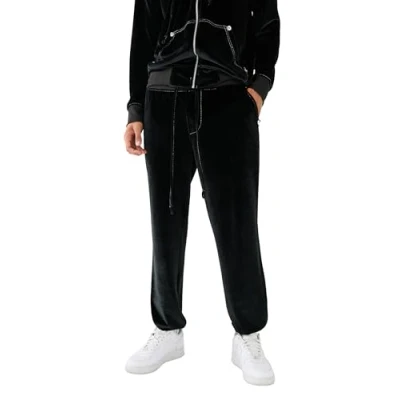 Image of True Religion Men&#039;s Velour Big T Jogger Sweatpants, Jet Black, X Large