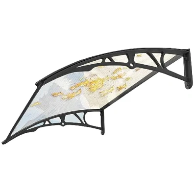 Image of easylife lifestyle solutions Frosted Door Canopy Strong Shelter Roof protecting Patio,Doors &amp; Windows, from natural elements such as rain, snow and winds UV resistant L80xW121xD23cm In Black