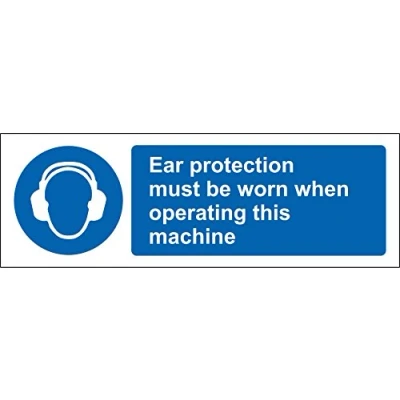 Image of Ear Protection Must be Worn When Operating This Machine Safety Sign Self Adhesive Sticker 300mm x 100mm