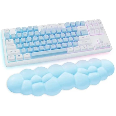 Image of Cloud Wrist Rest Keyboard, Blue Palm with PU Leather Memory Foam Cute Keyboard for Support and Arm Rest, Desk Pad PC Gaming/Hand Cushion/Computer/Office