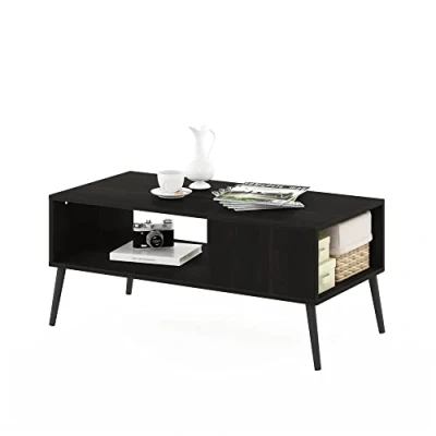 Image of Furinno Mid Century Style Coffee Table with Wood Legs, Engineered, Espresso, 50.01 (D) x 100 (W) 45.01 (H) cm