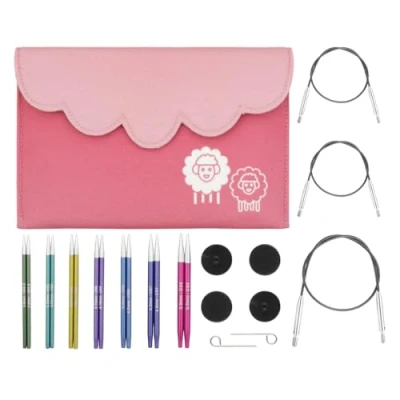 Image of KnitPro Zing Interchangeable Needle Set 7 x 10cm Circular Knitting Pin Pairs with Accessories Midi Set, Colour Coded for Beginners, Professionals &amp; Gift
