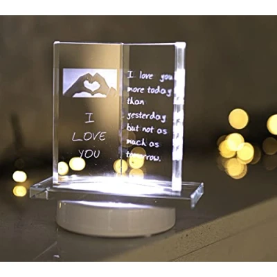 Image of HomeZone glass book Plaque with LED Boyfriend Gifts for Him Husband from Wife Birthday Valentines Day Her on Girlfriend