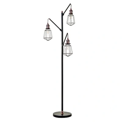 Image of Litecraft Drax Floor Lamp Caged Industrial Styled E27 Indoor Light Bronze