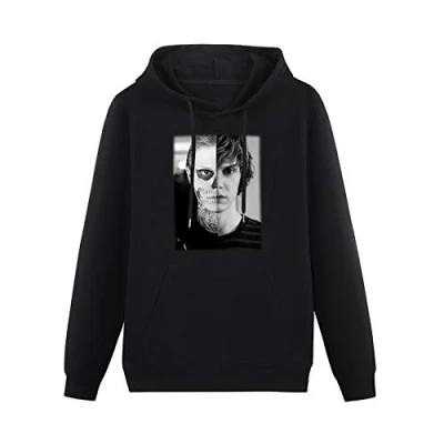 Image of haize Mens Evan Peters Skull Ahs Roanoke Poster Hoodies Long Sleeve Pullover Loose Hoody Sweatershirt black M