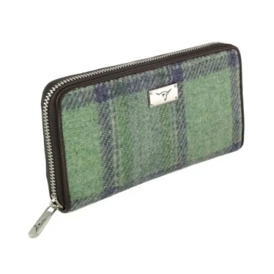 Image of Glen Appin Harris Tweed Large Zip Purse LB2100 Staffa (Colour 139 Faded Green)