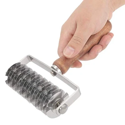 Image of TOPINCN Wooden Handle Household Stainless Steel Roller Knife Dough Lattice Cutter Kitchen Cooking Baking Tools