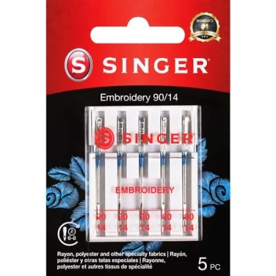 Image of SINGER 04728 Universal Embroidery Sewing Machine Needles, Size 90/14, 5 Count, White