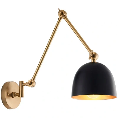 Image of Lehal Dome Adjustable Arm Wall Lamp Antique Solid Brass, Matt Black