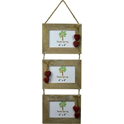 Image of Red 6&quot; x 4&quot; Hanging Triple Photo Frame with Hearts By Nicola Spring