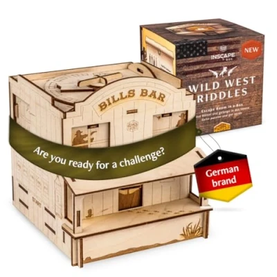Image of INSCAPE Wild West Riddles Puzzle Box Escape Room in A for Adults Cluebox Mind Puzzles Boxes with Hidden Compartments Wooden