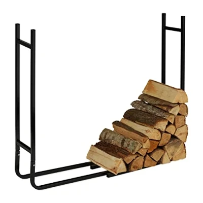 Image of Relaxdays Rack, for Storing Firewood Outside &amp; Inside, Modern Log Shelf, HWD: 91 x 123 19,5 cm, Iron, Black, Steel