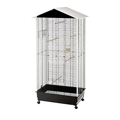 Image of Ferplast Bird Cage Aviary NOTA Outdoor Indoor for Birds, Canaries, Budgies, Finches, Loverbirds, Metal, Sheet Metal Roof, Accessories Included Rotating Feeder Perches Wheels, 76,5 x 57 h 161,5 cm.
