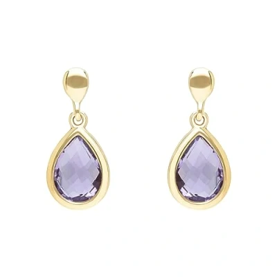Image of Ivy Gems 9ct Yellow Gold Pineapple Cut Amethyst Pear Drop Earrings