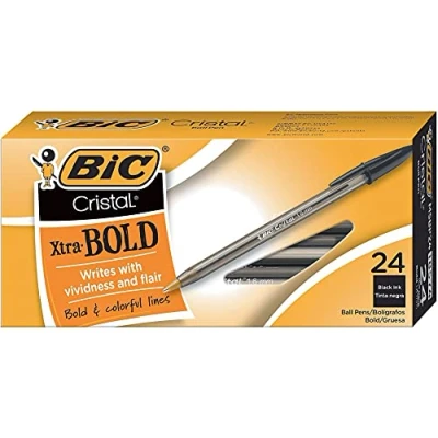 Image of BIC Cristal Xtra Bold Ballpoint Pen, Point (1.6mm) For Vivid And Dramatic Lines, Black, 24 Count