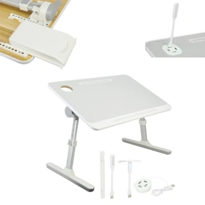 Image of Laptop Table, Height Angle Adjustable Bed Tray Desk, Portable Lap Desk With Foldable Legs USB Light,Laptop Stand for Storger,Portable Folding Table Sofa Couch.