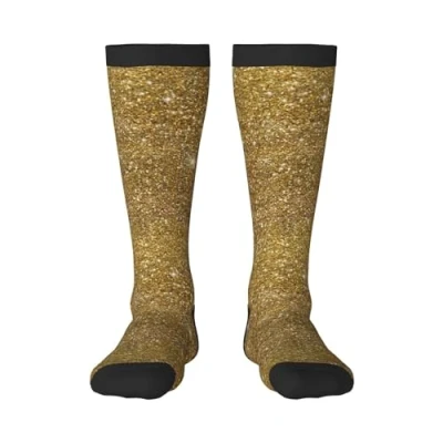 Image of BeNtli Crew Socks,stockings Compression Socks Casual Novelty Sports 55CM For Unisex Gold Glitter Sparkle Glittery Sparkly