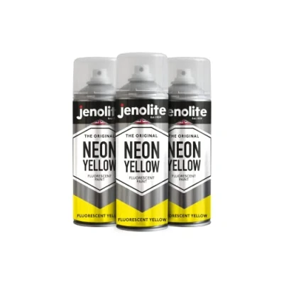 Image of JENOLITE Fluorescent Spray Paint NEON YELLOWPremium High Visibility Multi Surface 3 x 400ml