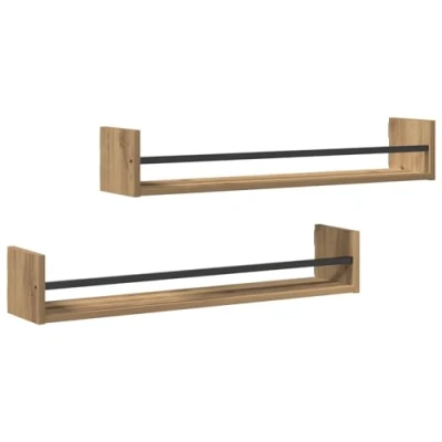 Image of vidaXL Wall Shelf Set Artisan Oak Wood Medium Mounted Shelves, Stylish Display For Living Room/Office Decor
