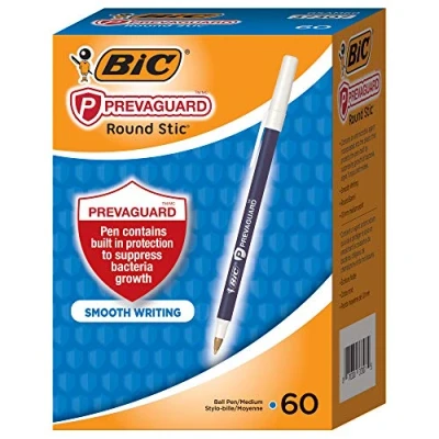 Image of BIC PrevaGuard Round Stic Ballpoint Pen, Blue, 1.0 mm Medium Point Size, 60 Count Smooth and Versatile Writing