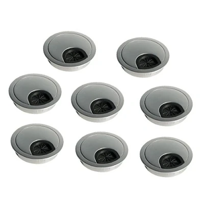 Image of Emuca Round built in metal grommet for table/desk/worktop, Ø60mm, Matt chrome, Set of 8