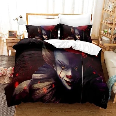 Image of Bedding Set 135x200cm Multiple Sizes Pennywise Duvet Cover 100% Soft Comfortable Microfiber + 2 Pillowcase 80x80cm (135x200cm(Single),IT 03)
