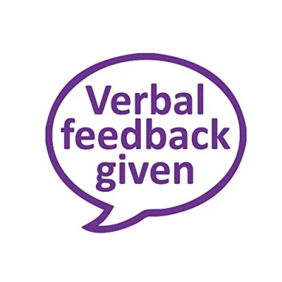 Image of Verbal Feedback Given. (Purple Ink) Teacher Self Inking Marking Stamp. 22mm^
