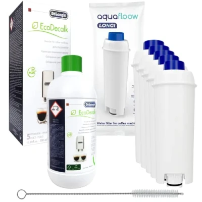 Image of 5 Pack Water Filter Replaces DLSC002 Cartridge SER3017 Cartridges 5513292811 Compatible with Magnifica Caffe Cappuccino ECAM ETAM EPAM ESAM BCO Including DeLonghi EcoDecalk 500 ml /