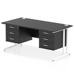 Image of Impulse 1600x800 Desk Black/White Cantilever Leg 2x3 Drawer Fixed Ped