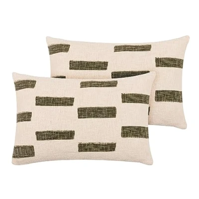 Image of Yard Terra New Feather Filled Cushions Twin Pack, Moss, 40 x 60cm