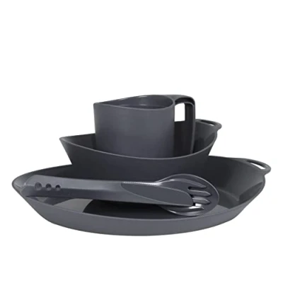 Image of Lifeventure Ellipse Reusable 4 Piece Tableware Set: Knife/Fork/Spoon, Plate, Bowl, Mug For Camping, Travel &amp; Outdoor Graphite