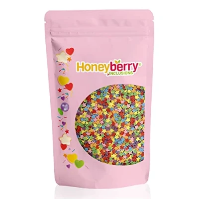 Image of HONEYBERRY INCLUSIONS Rainbow Multicoloured Stars 200g Premium Edible Decorating Sprinkles for Baking, Cupcake and Cake Decorations, Ice Cream, Dessert Icing Decoration Toppers
